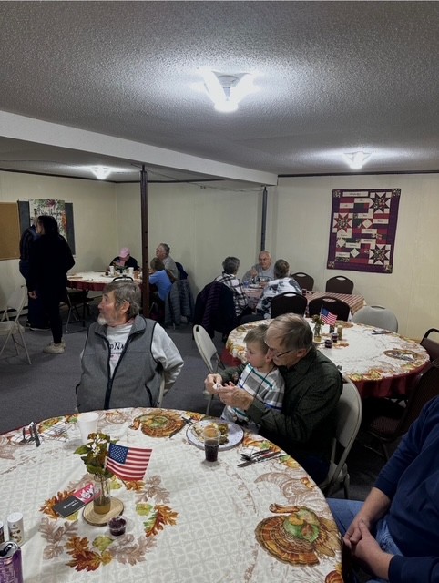 Congregation members in line at the Thanksgiving potluck